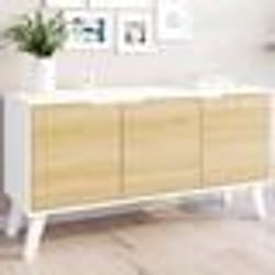 IDMARKET Buffet bas scandinave 113 cm FINN blanc 3 portes façon hêtre