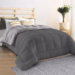IDMARKET Couette 140x200 CM ZOE polaire biface gris clair et gris 400 gr