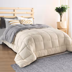 IDMARKET Couette 140x200 CM ZOE polaire biface gris et crème 400 gr