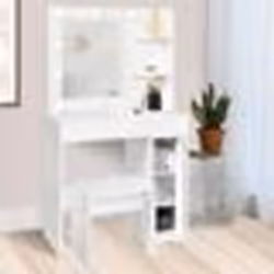 IDMARKET Coiffeuse ZELIA miroir LED avec 1 tiroir étagères caisson de rangement et tabouret