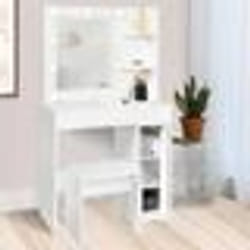 IDMARKET Coiffeuse ZELIA miroir LED avec 1 tiroir étagères caisson de rangement et tabouret