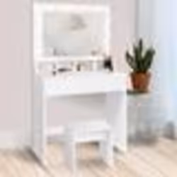 IDMARKET Coiffeuse ZELIA miroir LED avec 4 niches 1 tiroir et tabouret