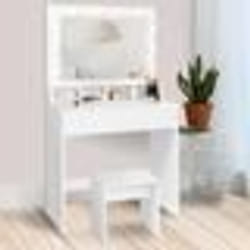 IDMARKET Coiffeuse ZELIA miroir LED avec 4 niches 1 tiroir et tabouret