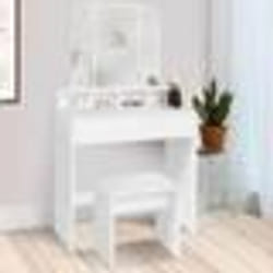 IDMARKET Coiffeuse ZELIA 3 miroirs avec 4 niches 1 tiroir et tabouret