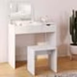 IDMARKET Coiffeuse ZELIA miroir rabattable avec 1 tiroir et 1 tabouret