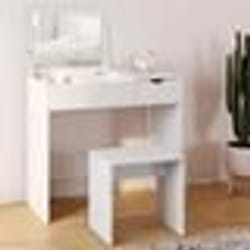 IDMARKET Coiffeuse ZELIA miroir rabattable avec 1 tiroir et 1 tabouret