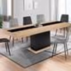 IDMARKET Table à manger extensible rectangle EDEN 6-10 personnes bois et noir bande centrale noire 160-200 cm