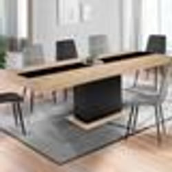 IDMARKET Table à manger extensible rectangle EDEN 6-10 personnes bois et noir bande centrale noire 160-200 cm