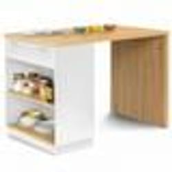 IDMARKET Ilot central mange debout 4 personnes VITO 130 cm blanc et plateau bois