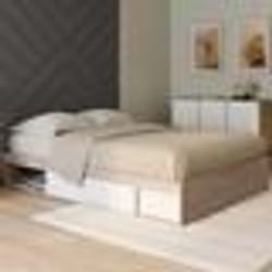 IDMARKET Cadre de lit double SALEM avec rangements et sommier 140 x 190 cm façon hêtre et blanc