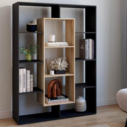 IDMARKET Etagère bibliothèque COLETTE avec 11 compartiments noir et effet bois 143 cm