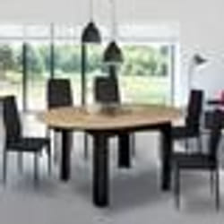 IDMARKET Table à manger extensible ronde DONA 4-8 personnes noire plateau façon hêtre 110-150 cm