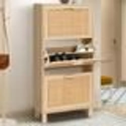 IDMARKET Meuble à chaussures 18 paires vintage ELIN 3 portes effet naturel cannage
