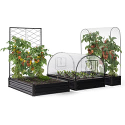 Idmarket - Kit complet 3 bacs métal modulables carrés potager et serre à tomates + treillis + housse