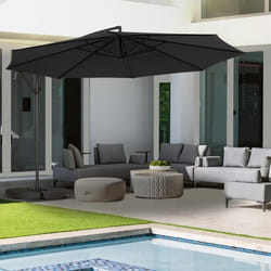 IDMARKET Parasol déporté rotatif 360 AJACCIO gris D.35M avec 4 dalles et housse