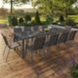 IDMARKET Salon de jardin MADRID table 240 CM et 10 chaises empilables gris anthracite