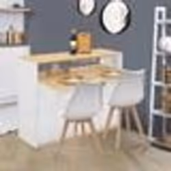 IDMARKET Meuble de bar extensible en table à manger 2 personnes VITO blanc et plateau bois