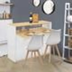 IDMARKET Meuble de bar extensible en table à manger 2 personnes VITO blanc et plateau bois