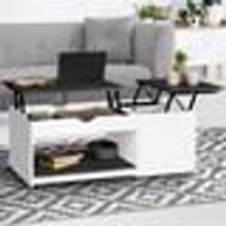 IDMARKET Table basse 2 plateaux relevables EYLA avec coffre bois blanc et gris