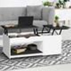 IDMARKET Table basse 2 plateaux relevables EYLA avec coffre bois blanc et gris