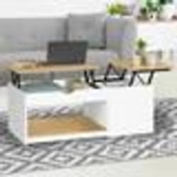 IDMARKET Table basse 2 plateaux relevables EYLA avec coffre bois blanc et façon hêtre