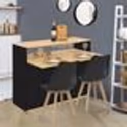 IDMARKET Meuble de bar extensible en table à manger 2 personnes VITO noir et plateau bois