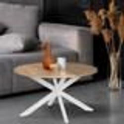 IDMARKET Table basse ronde ALIX pied araignée 70 cm bois et blanc