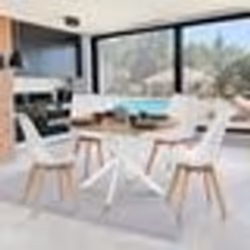 IDMARKET Table à manger ronde ALIX 6 personnes pied araignée bois et blanc 110 cm