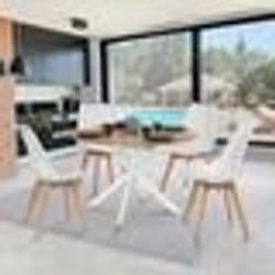 IDMARKET Table à manger ronde ALIX 6 personnes pied araignée bois et blanc 110 cm