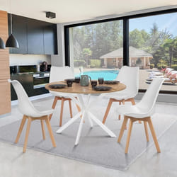Table à manger ronde fixe - IDMARKET - ALIX - Bois et blanc - 6 personnes - 110 cm