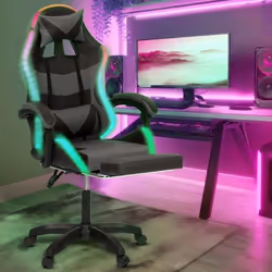 IDMARKET Fauteuil de gaming LED LUC avec repose-pied coussin de tête et support lombaire noir et gris
