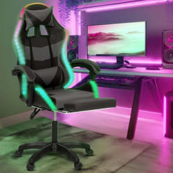 IDMARKET Fauteuil de gaming LED LUC avec repose-pied coussin de tête et support lombaire noir et gris