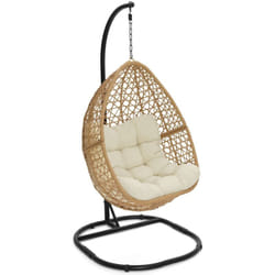 Idmarket - Fauteuil lune suspendu ajouré effet rotin avec coussin écru