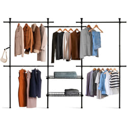 Idmarket - Dressing penderie télescopique extensible eliot 209/305 cm 5 penderies + 2 paniers en métal noir