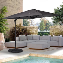 IDMARKET Parasol déporté inclinable rotatif 360 CALVI gris 3x3 M avec 4 dalles et housse