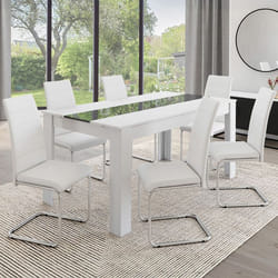 IDMARKET Lot de 6 chaises de salle à manger MIA pieds chromés blanc
