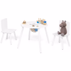 Description générale Découvrez notre ensemble enfant CANDICE, composé de 2 chaises et d'une table ronde avec un espace de ran ...