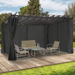 IDMARKET Pergola édition suprem lames orientables 3x4 M et 4 rideaux gris anthracite