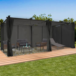 IDMARKET Pergola édition limitée toit rétractable 3x6 M et 6 rideaux gris anthracite