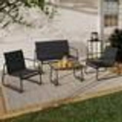 IDMARKET Salon de jardin bas MALAGA 4 places avec canapé fauteuils et table noir et bois