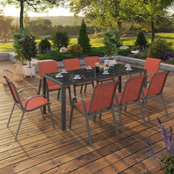 IDMARKET Salon de jardin MADRID table 190 CM et 8 chaises empilables terracotta