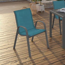 IDMARKET Lot de 6 chaises de jardin LYMA métal et textilène empilables bleu canard