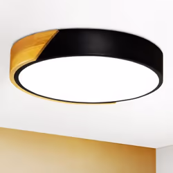 IDMARKET Plafonnier rond avec LED noir et bois diamètre 32 cm