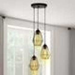 IDMARKET Suspension 3 lampes industrielles forme diamant en métal noir
