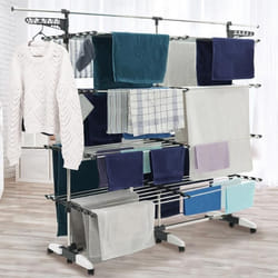 IDMARKET Séchoir à linge 60 M SUPRA XXL gris/blanc 4 niveaux + barre télescopique