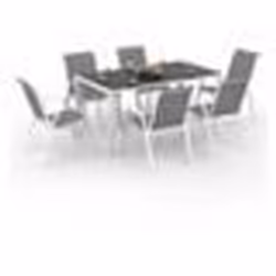 IDMARKET Salon de jardin MADRID table 150 CM et 6 chaises empilables blanc et gris