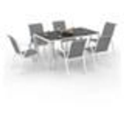 IDMARKET Salon de jardin MADRID table 150 CM et 6 chaises empilables blanc et gris