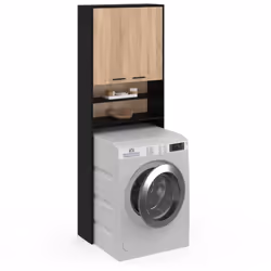 Idmarket - Meuble étagères de rangement dessus machine à laver et wc wallis noir et bois façon hêtre