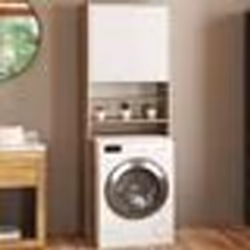 IDMARKET Meuble étagères de rangement dessus machine à laver et WC WALLIS blanc et hêtre
