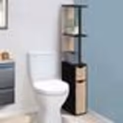 IDMARKET Meuble WC étagère bois WILLY 2 portes noir et hêtre